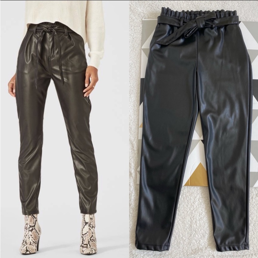 Badgley Mischka Faux Leather Paper Bag Pants Wrap Tie S